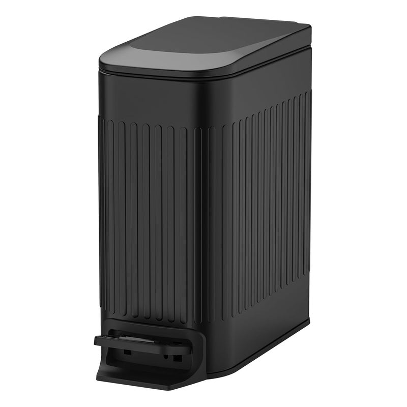 TIPGO Slim Bathroom Trash Can with Lid Soft Close, Step Pedal, 6 Liter / 1.6 Gallon Stainless Steel Trash Bin, Small Garbage Cans for Bedroom, Office, Kitchen (Black) - Image 1